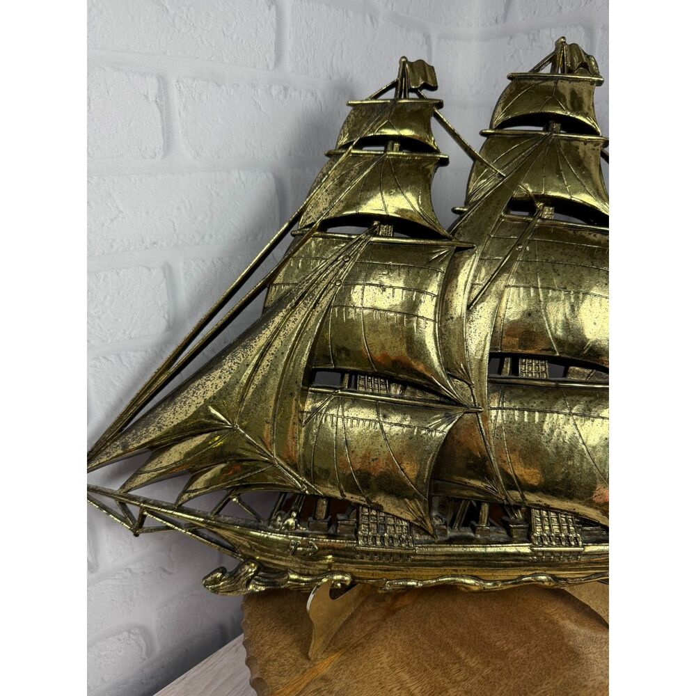 VTG MCM Gold Boat Ship Wall Art Nautical Beach House Syroco 1962 Mid Century - Picture 4 of 12